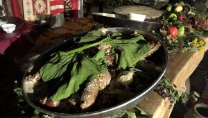 Illyrian lamb with pumpkin leaves, made by Dursun during Etno Fest. | Photo: KALLXO.com / BIRN.