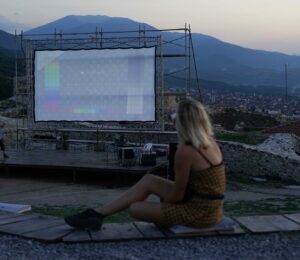 Screening at the open cinema at the Prizren fortress in 2018. Photo: Suer Celina, courtesy of Dokuufest.