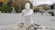 An art installation titled ‘Find Me’, created by Kosovan sculptor Eroll Murati, was displayed in the main square in Prishtina in November 2021. Photo: BIRN