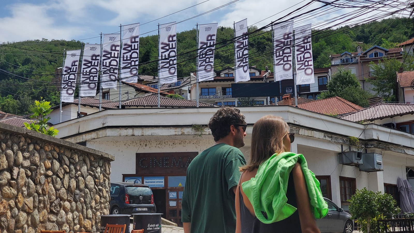 Flags outside Dokufest's offices, where some of the festival venues are located, in Prizren on August 4. Photo: BIRN