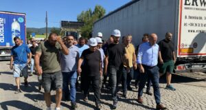 Striking Trepca miners walking towards the mine management office on Thursday, August 1, 2024. Photo: BIRN/Valon Fana