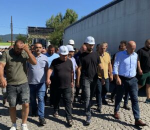 Striking Trepca miners walking towards the mine management office on Thursday, August 1, 2024. Photo: BIRN/Valon Fana