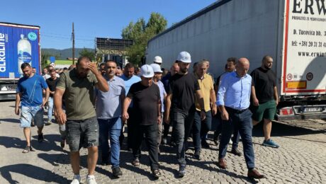 Striking Trepca miners walking towards the mine management office on Thursday, August 1, 2024. Photo: BIRN/Valon Fana