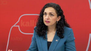 Kosovo's President Vjosa Osmani during the televised interview with BIRN. Photo: BIRN.