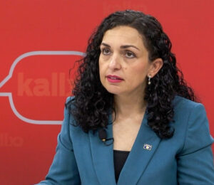 Kosovo's President Vjosa Osmani during the televised interview with BIRN. Photo: BIRN.