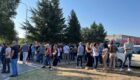 Kosovo Serbs protesting in front of the building of the former Serbia-run ‘parallel municipality’ in North Mitrovica. Photo: BIRN/Florinda Kelmendi