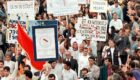 A general view showing some 20,000 Albanian students marching during their demonstration in Pristina, 01 Oktober 1997. Riot police used tear gas and baton charges to disperse the demonstration of students demanding a return to Albanian-language education in schools and colleges.