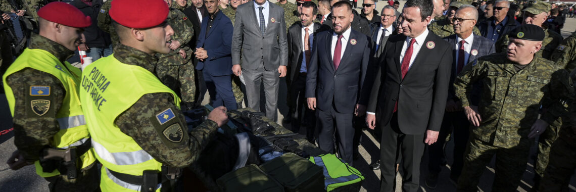 Minister of Defence Ejup Maqedonci (L), Kosovo PM Albin Kurti (R) marking Kosovo Security Forces day on November 27, 2024. Photo: Kosovo Prime Minister’s Office