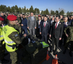 Minister of Defence Ejup Maqedonci (L), Kosovo PM Albin Kurti (R) marking Kosovo Security Forces day on November 27, 2024. Photo: Kosovo Prime Minister’s Office