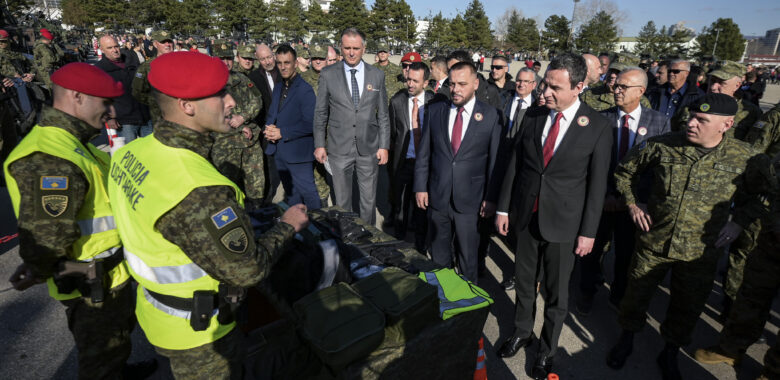 Minister of Defence Ejup Maqedonci (L), Kosovo PM Albin Kurti (R) marking Kosovo Security Forces day on November 27, 2024. Photo: Kosovo Prime Minister’s Office