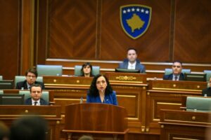 Kosovo President Vjosa Osmani addresses the assembly on November 21, 2024. Photo: Kosovo Presidency