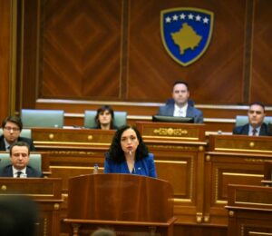 Kosovo President Vjosa Osmani addresses the assembly on November 21, 2024. Photo: Kosovo Presidency