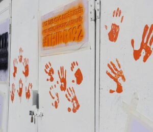 Painting featuring the message "Today and every other day. Don’t stay silent, report violence" displayed on electricity transformers across Kosovo, aiming to raise awareness and inspire action against gender-based violence. Photo: UN Women Kosovo.