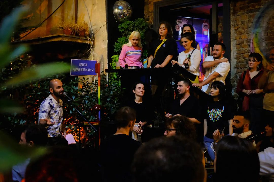 The presentation of the only collection of stories and poetries by queer artists from Kosovo and North Macedonia, in Albanian and Macedonian, in Prishtina. Photo: Courtesy of Sekhmet institute/Zana Begolli 