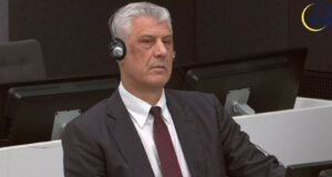 Hashim Thaci at his initial appearance on obstruction of justice charges at the Kosovo Specialist Chambers in the Hague, December 8, 2024. Photo: Kosovo Specialist Chambers/Live Updates.