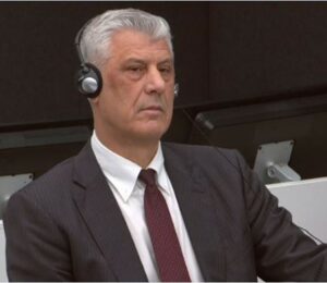 Hashim Thaci at his initial appearance on obstruction of justice charges at the Kosovo Specialist Chambers in the Hague, December 8, 2024. Photo: Kosovo Specialist Chambers/Live Updates.