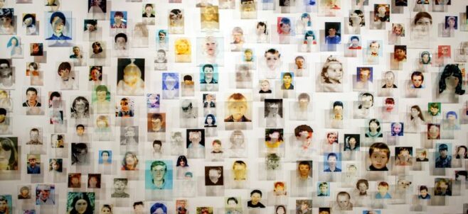 Pictures of children killed during the war are on display at the exhibition 'Once upon a time and never again' in memory of children killed during the 1998-2000 war, in Prishtina, Kosovo. Photo: EPA/Valdrin Xhemaj