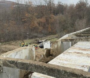 Repairs to the canal hit by the blast on November 30. Photo: BIRN/Adelina Ahmeti.