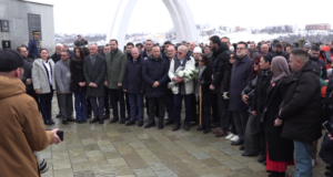 William Walker pays homage in front of Recak/Racak massacre memorial on January 15, 2025. Photo: BIRN