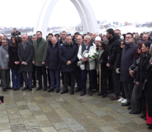 William Walker pays homage in front of Recak/Racak massacre memorial on January 15, 2025. Photo: BIRN