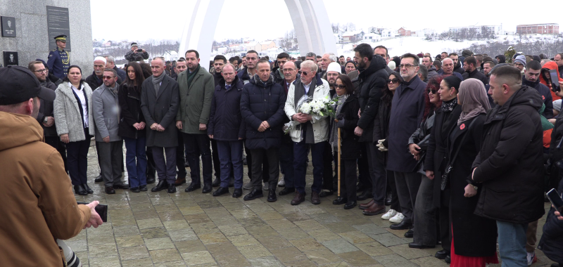 William Walker pays homage in front of Recak/Racak massacre memorial on January 15, 2025. Photo: BIRN