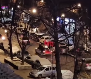 Vehicles with flags of Albania in northern Mitrovica on February 17. Photo screenshot of footage shared on social media