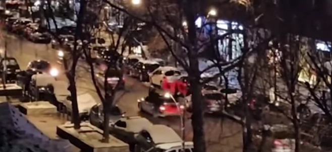 Vehicles with flags of Albania in northern Mitrovica on February 17. Photo screenshot of footage shared on social media