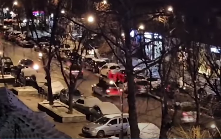 Vehicles with flags of Albania in northern Mitrovica on February 17. Photo screenshot of footage shared on social media