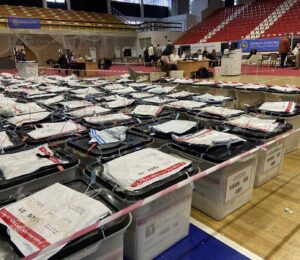 Ballot boxes delivered to the vote counting center on February 11, 2025. Photo: BIRN