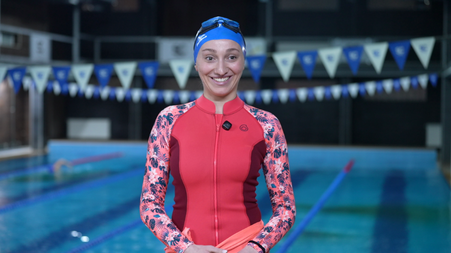 Swimming coach Elona Tovërlani.