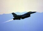 A F-16 fighter jet takes off from the northern Italian NATO airbase Aviano on 24 March 1999 to hit targets in Serbia, Montenegro and Kosovo with air strikes. PHOTO: EPA/STRINGER/