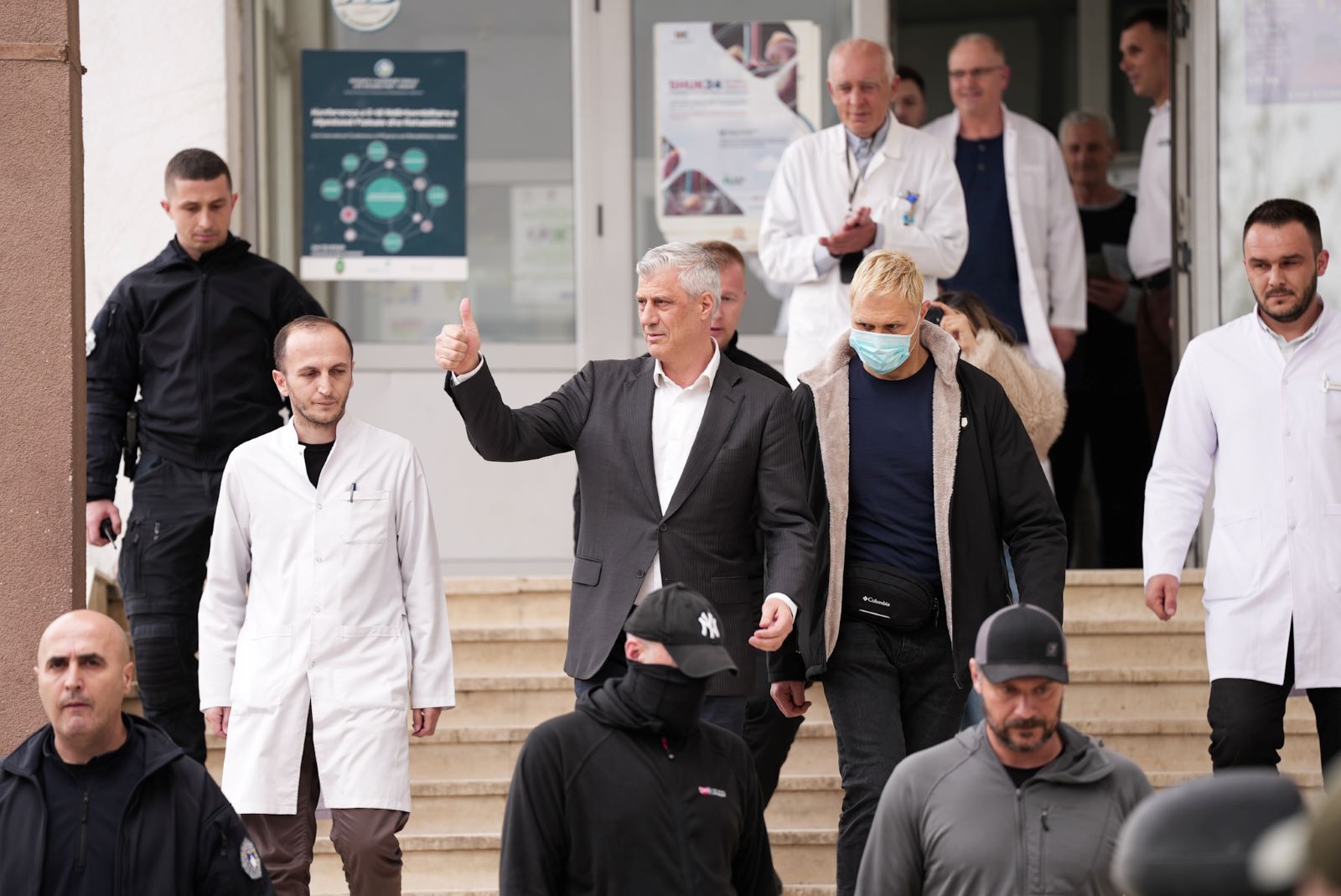 Former Kosovo President Hashim Thaçi visiting his hospitalised father at the University Clinical Centre of Kosovo on March 13, 2025. Photo: BIRN/Denis Sllovinja.