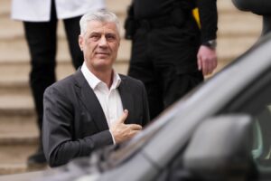 Former Kosovo President Hashim Thaçi visiting his hospitalised father at the University Clinical Centre of Kosovo on March 13, 2025. Photo: BIRN/Denis Sllovinja.