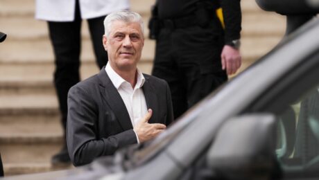 Former Kosovo President Hashim Thaçi visiting his hospitalised father at the University Clinical Centre of Kosovo on March 13, 2025. Photo: BIRN/Denis Sllovinja.