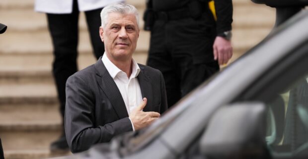 Former Kosovo President Hashim Thaçi visiting his hospitalised father at the University Clinical Centre of Kosovo on March 13, 2025. Photo: BIRN/Denis Sllovinja.