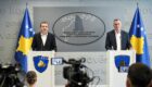 Kosovo's Prime Minister Albin Kurti (L) and the Minister for Communities and Return, Nenad Rasic (R), at a press conference in Prishtina on March 9, 2025. Photo: PM Office