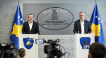 Kosovo's Prime Minister Albin Kurti (L) and the Minister for Communities and Return, Nenad Rasic (R), at a press conference in Prishtina on March 9, 2025. Photo: PM Office