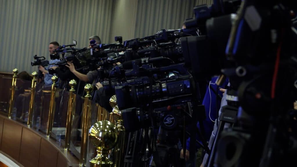 News media camera operators in the Kosovo parliament. Photo: BIRN