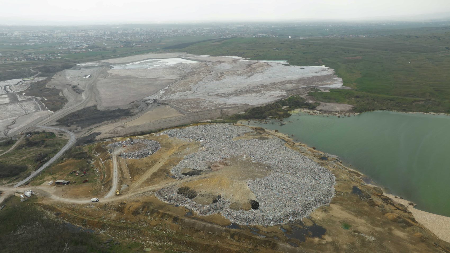 Mirash Open Air Waste Landfill, with toxic water from nearby coal power plants next to it. Photo: BIRN/Denis Sllovinja