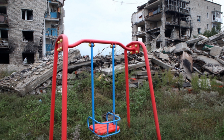 A multi-storey building in Izium on Pamyaty Street (Pervomayskaya Street) where 47 people were killed by a Russian air strike on 9 March 2022.