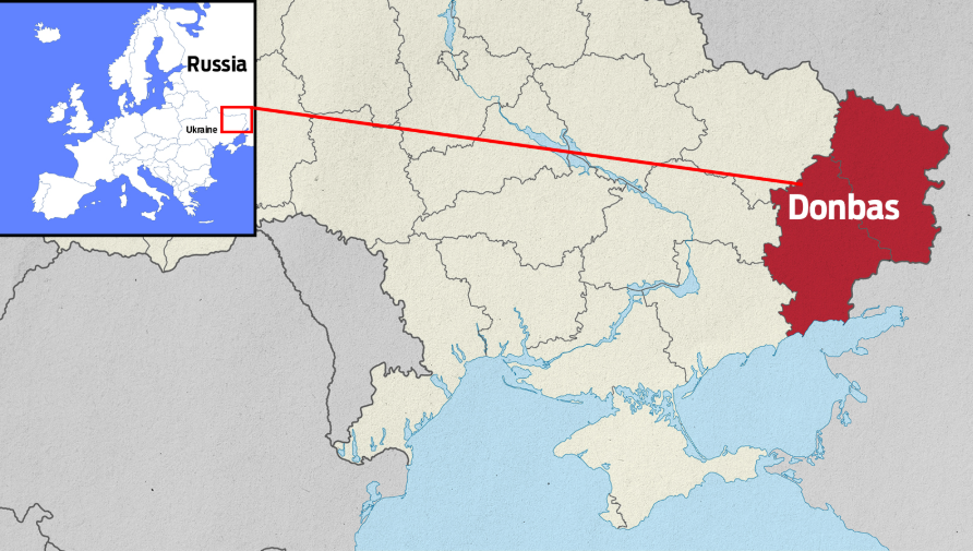 Map of Ukraine showing the Donbas, comprised here of the Donetsk and Luhansk regions (oblasts)