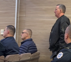 Bedri Shabani (L) and Muharrem Qerimi (R) at the initial hearing for espionage at the Prishtina Basic Court on March 17, 2025. Photo: BIRN