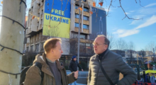 Alex Anderson (left) and Kostyantyn Grygorenko (right) in Prishtina. Photo by Hana Xharra Anderson