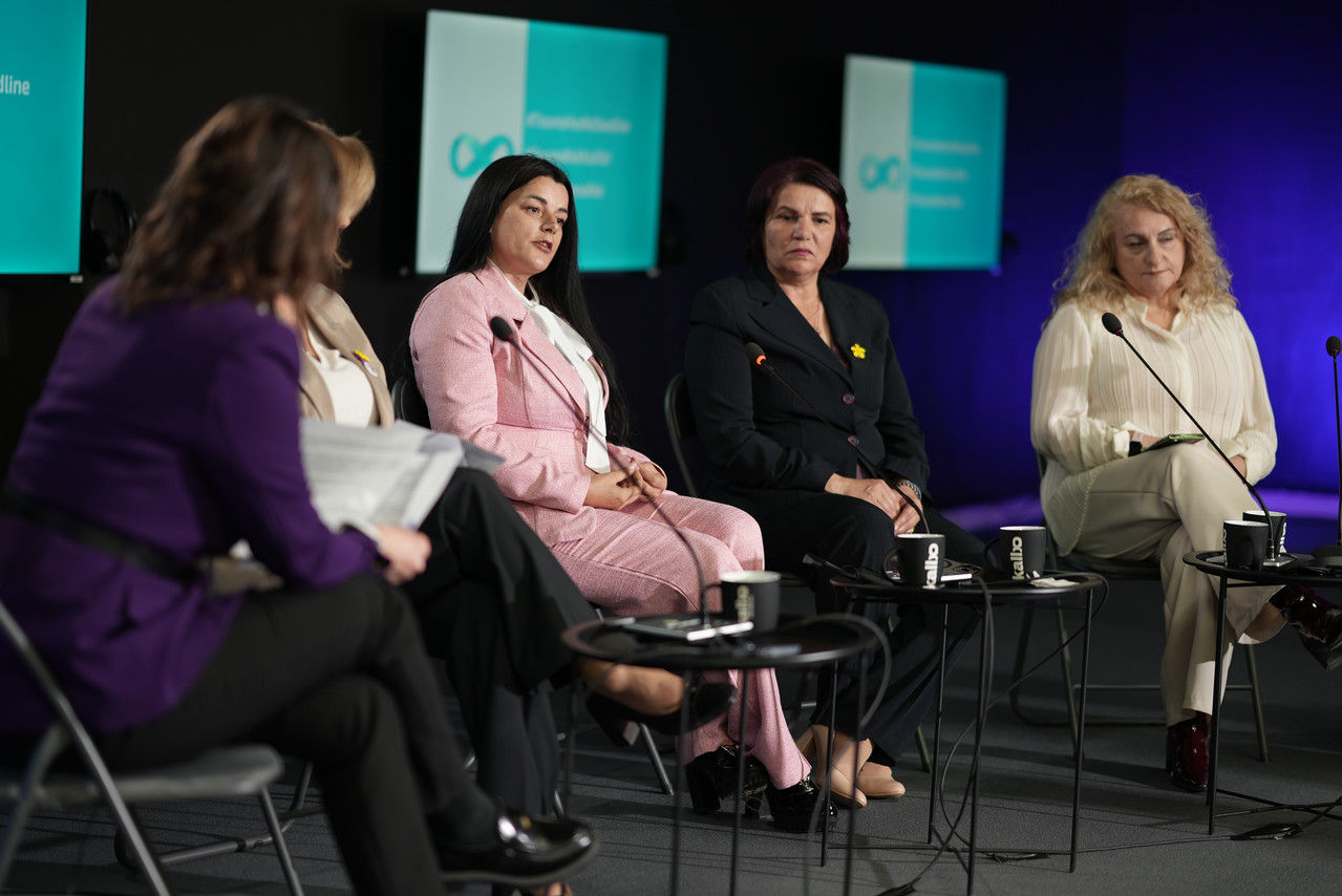 Survivors of sexual violence during the war in Kosovo speak out at the launch of the 'Trauma Has No Deadline' campaign in Pristina, Kosovo, on April 14, 2025