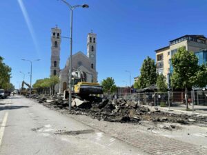 Construction at George Bush Square in Prishtina on April 29, 2025. Photo: BIRN