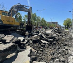 Construction at George Bush Square in Prishtina on April 29, 2025. Photo: BIRN