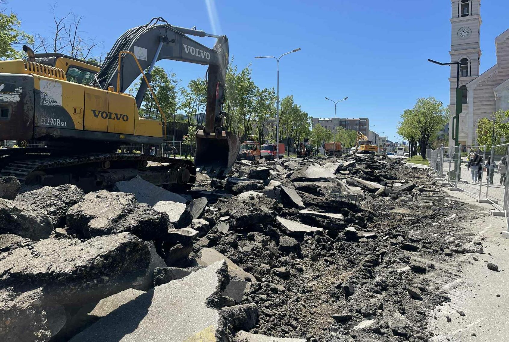 Construction at George Bush Square in Prishtina on April 29, 2025. Photo: BIRN