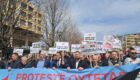 People gather in Pristina ahead of a march towards the Kosovo Energy Regulatory Office in protest against the increase in energy prices, April 11, 2025. Photo: BIRN.
