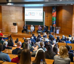 Jeta Xharra, Director of BIRN Kosovo, speaking at the 'Truth in the Age of Disinformation' conference in Lisbon, Portugal, on March 24, 2025. Photo: Edona Maloku.