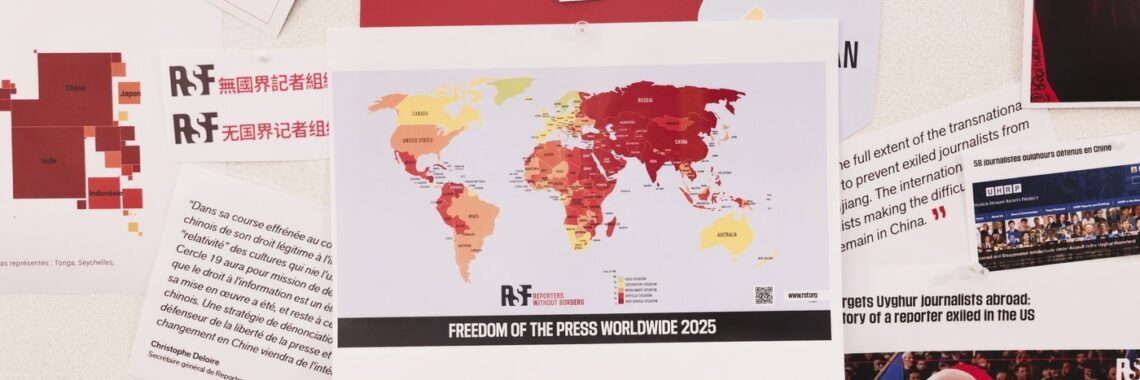 A world map showing the state of press freedom in 2025 is displayed at the headquarters of the NGO Reporters Without Borders in Paris, France. EPA-EFE/TERESA SUAREZ
